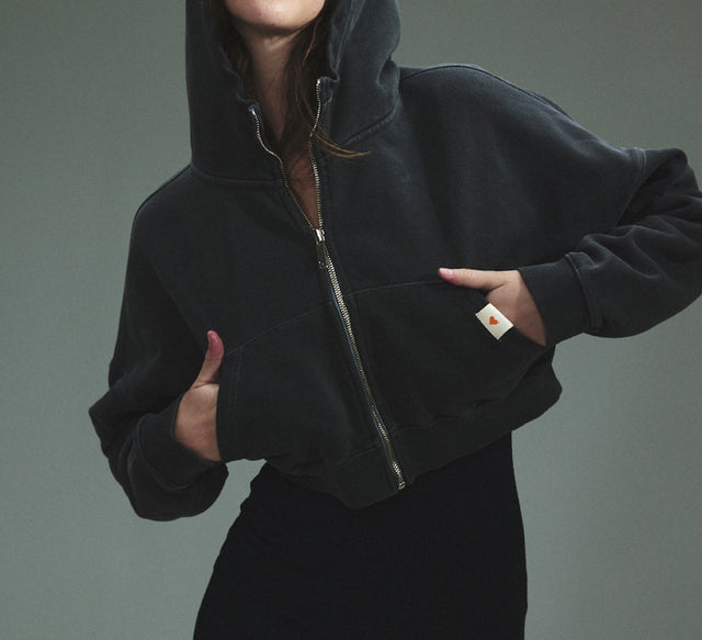 CLASSIC WASHED CROP ZIP-UP - Gray