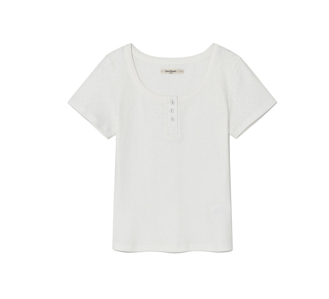 COLLECTION VINTAGE EYELET BUTTON TEE - Black