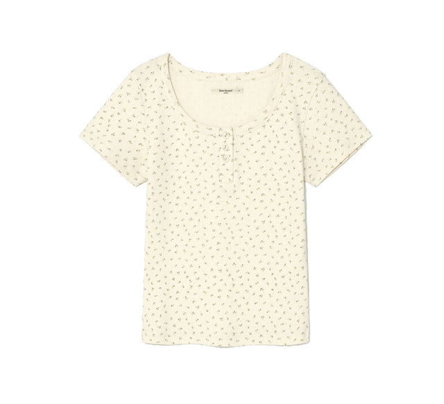 COLLECTION VINTAGE EYELET BUTTON TEE - Black