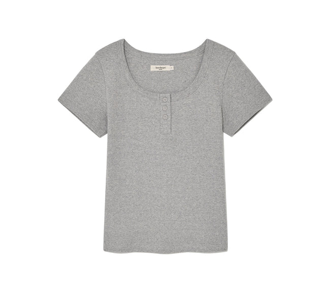 COLLECTION VINTAGE EYELET BUTTON TEE - Black