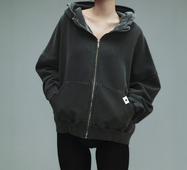 CLASSIC WASHED BOXY ZIP-UP - Black