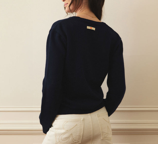 CLASSIC SLIM V-NECK KNIT LONG SLEEVE - Dark Navy