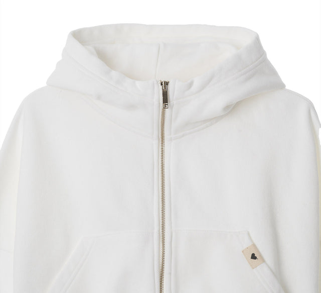 CLASSIC WASHED CROP ZIP-UP - White