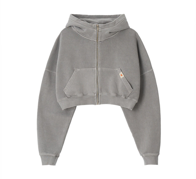 CLASSIC WASHED CROP ZIP-UP - Gray