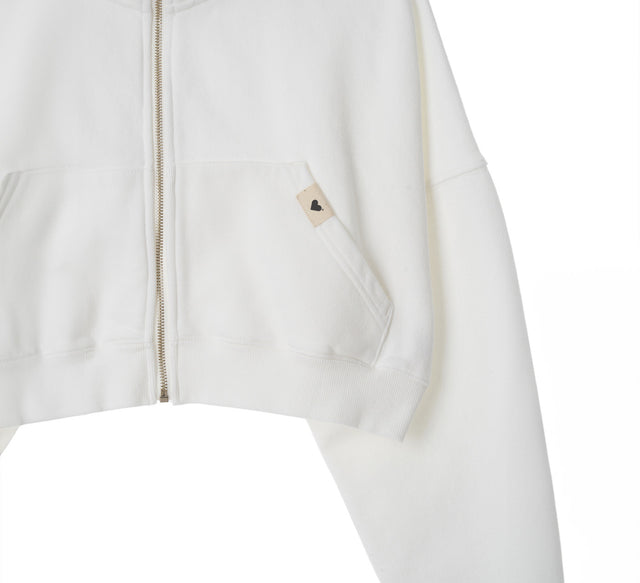 CLASSIC WASHED CROP ZIP-UP - White