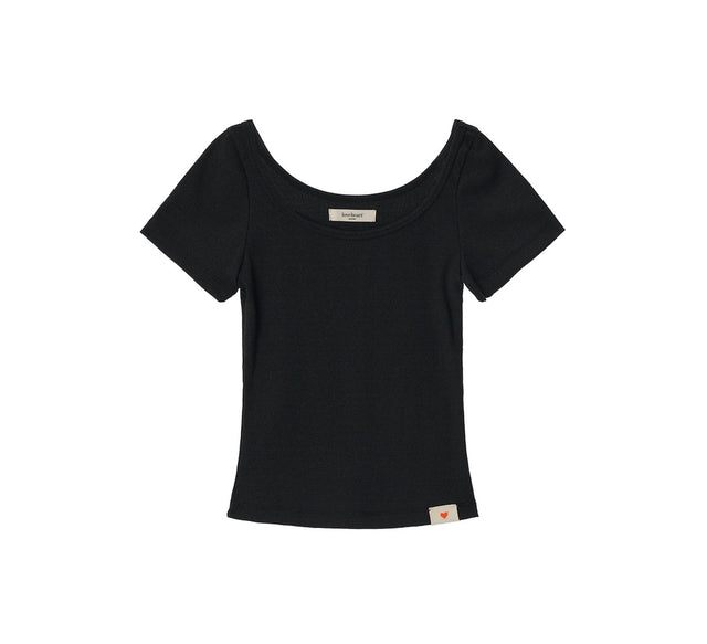 CLASSIC RIB SCOOP NECK TEE- Charcoal