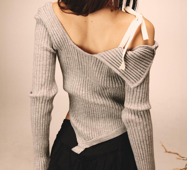 COLLECTION OFF SHOULDER KNIT TOP - Natural