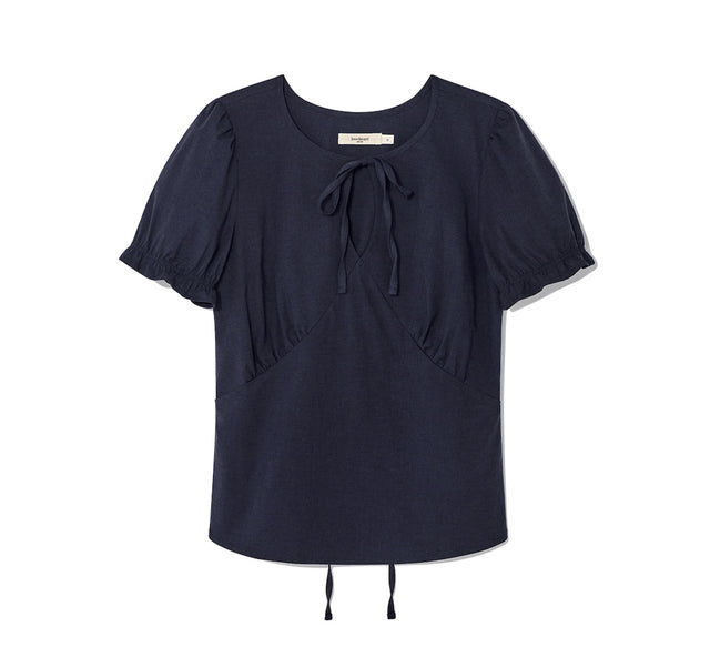 COLLECTION SHIRRING PUFF BLOUSE - Dark Navy