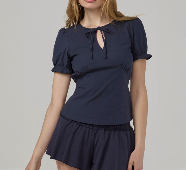 COLLECTION SHIRRING PUFF BLOUSE - Dark Navy