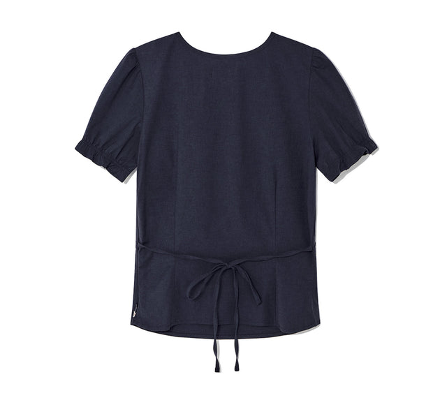 COLLECTION SHIRRING PUFF BLOUSE - Dark Navy