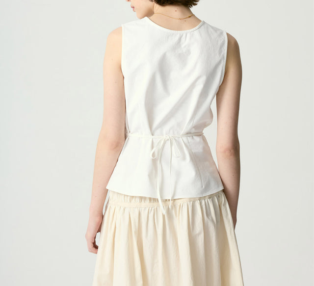 COLLECTION SHIRRING PUFF SLEEVELESS TOP - White