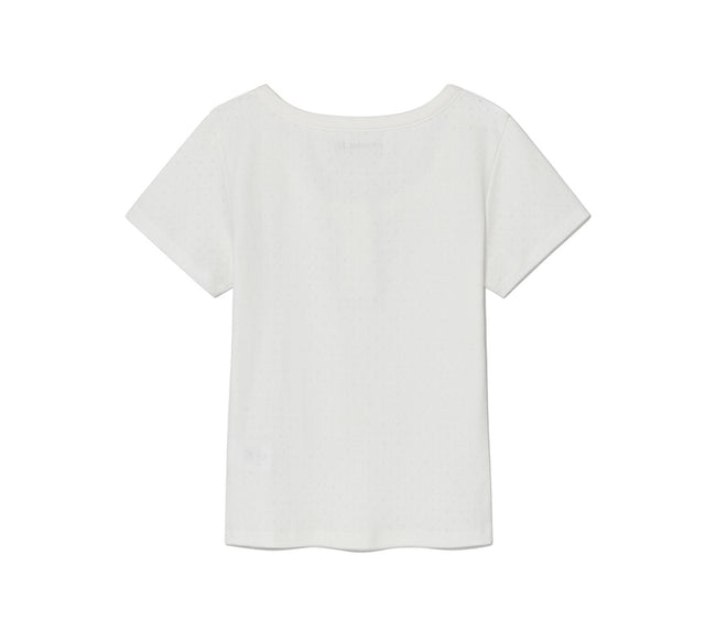 COLLECTION VINTAGE EYELET BUTTON TEE - White