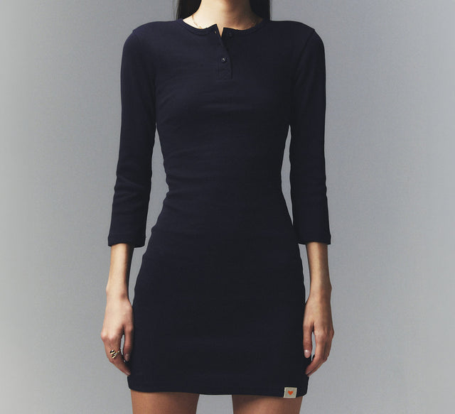 CLASSIC BUTTON FLY MINI DRESS - Dark navy