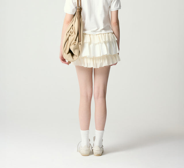 COLLECTION RUFFLE MINI SKIRT - Natural