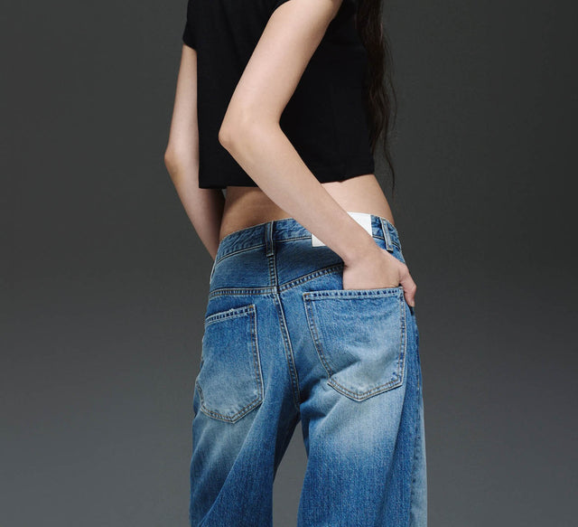 LH FLARE WIDE JEAN - Mid Blue