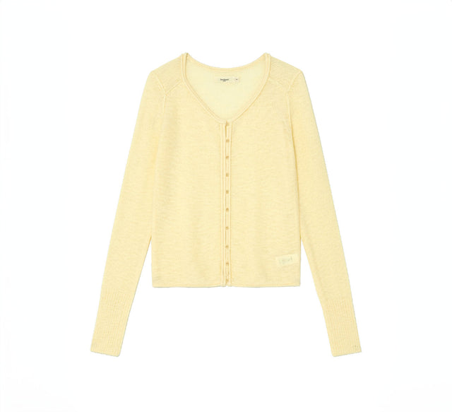 COLLECTION LONG SLEEVE BUTTON SHORT CRADIGAN - Cream yellow